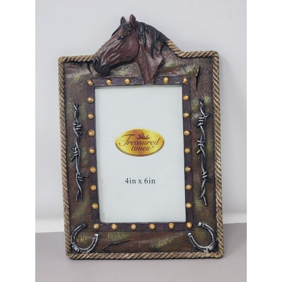 Horse-Themed Western Picture Frame With Barbed Wire & Rope Details 4" x 6"‎ - Picture 1 of 10